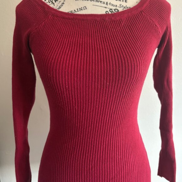 Zalo Ribbed Knit Off-Shoulder Top, Size Small, Burgundy Red - Picture 1 of 3